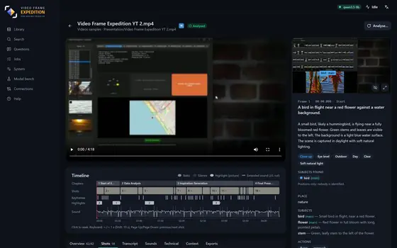 The Shots tab: the table of shots with motion, stability, duration, brightness, temperature.