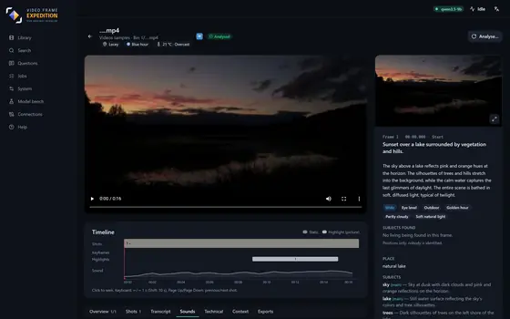 The Sounds tab on a nature video: frogs and croaking recognised.