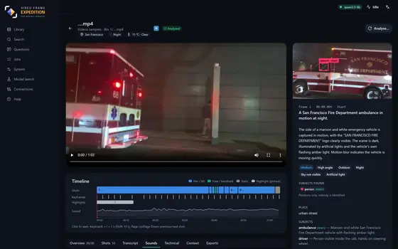 The Sounds tab on a street at night: traffic, train, car, and speech.
